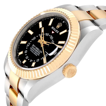 Sky Dweller 42mm Yellow Gold Steel Black Dial Mens Watch 326933