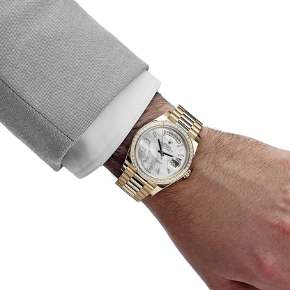 Day-Date 40 228398TBR Yellow Gold Mother of Pearl Diamond Baguette Dial and Bezel