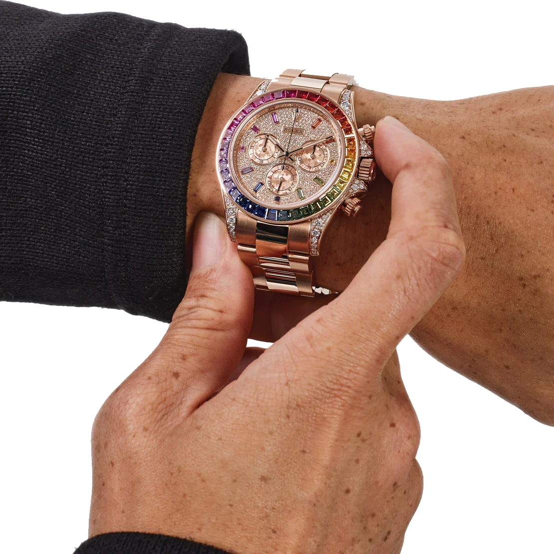 Daytona 116595RBOW Rainbow Rose Gold Pave Diamond Dial Sapphire Bezel